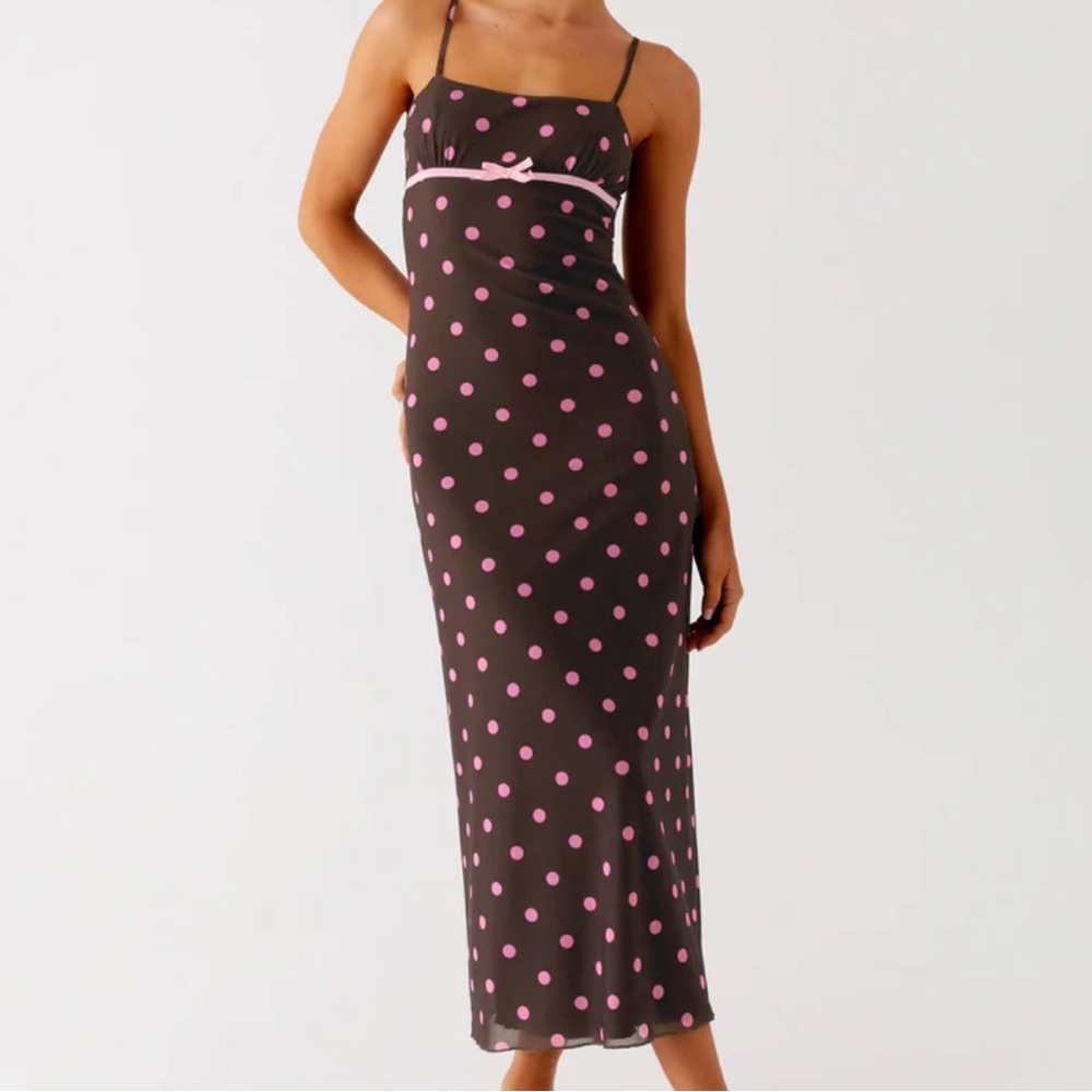 Peppermayo Black and Pink Polka Dot Maxi Dress